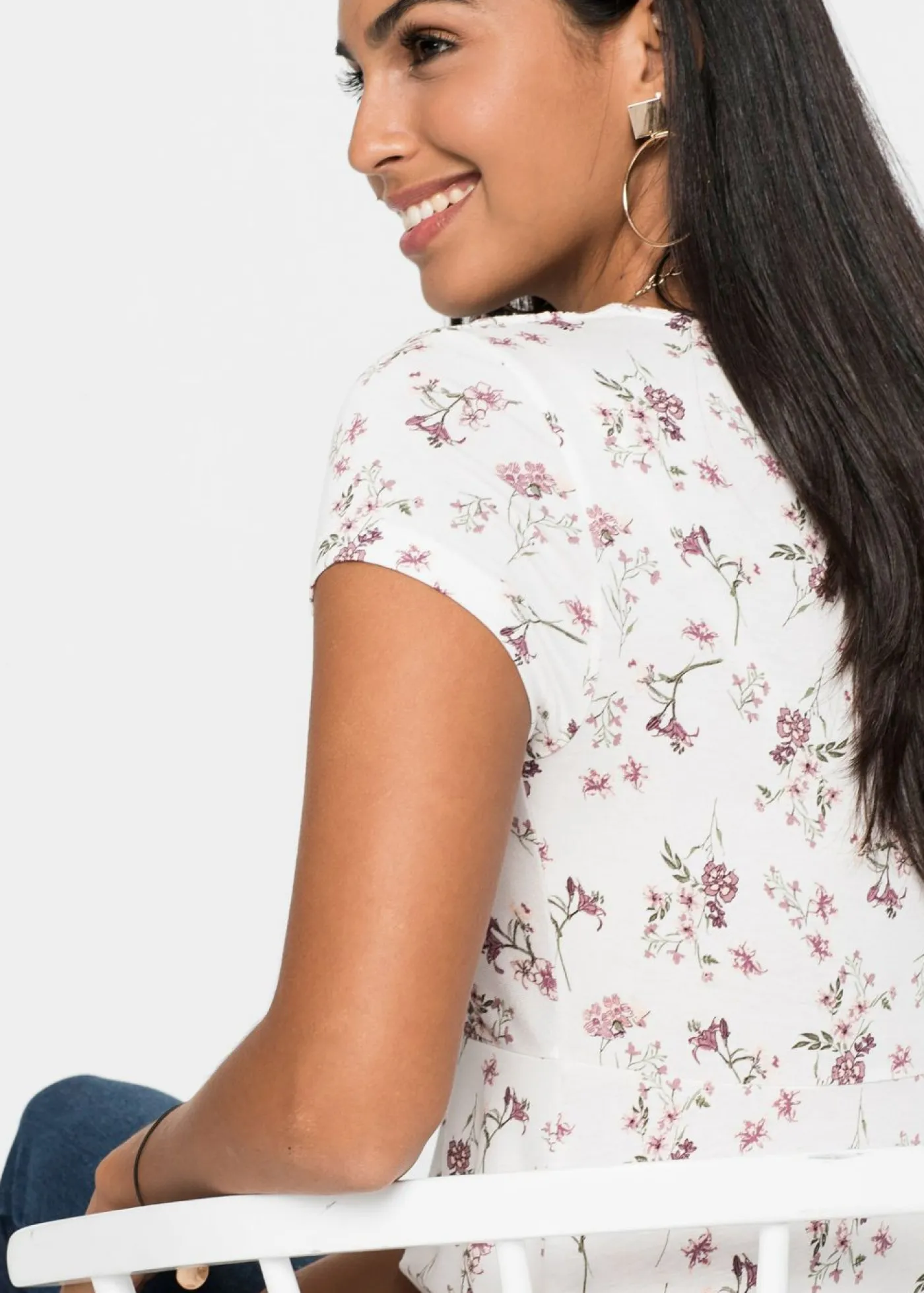 bonprix bonprix Camisetas|Novedades>Camiseta de mezcla de viscosa Blanco de flores