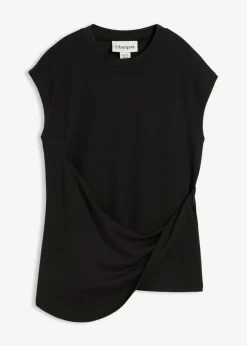 bonprix bonprix Esenciales|Camisetas>Camiseta de mezcla de viscosa con dobladillo asimétrico Negro