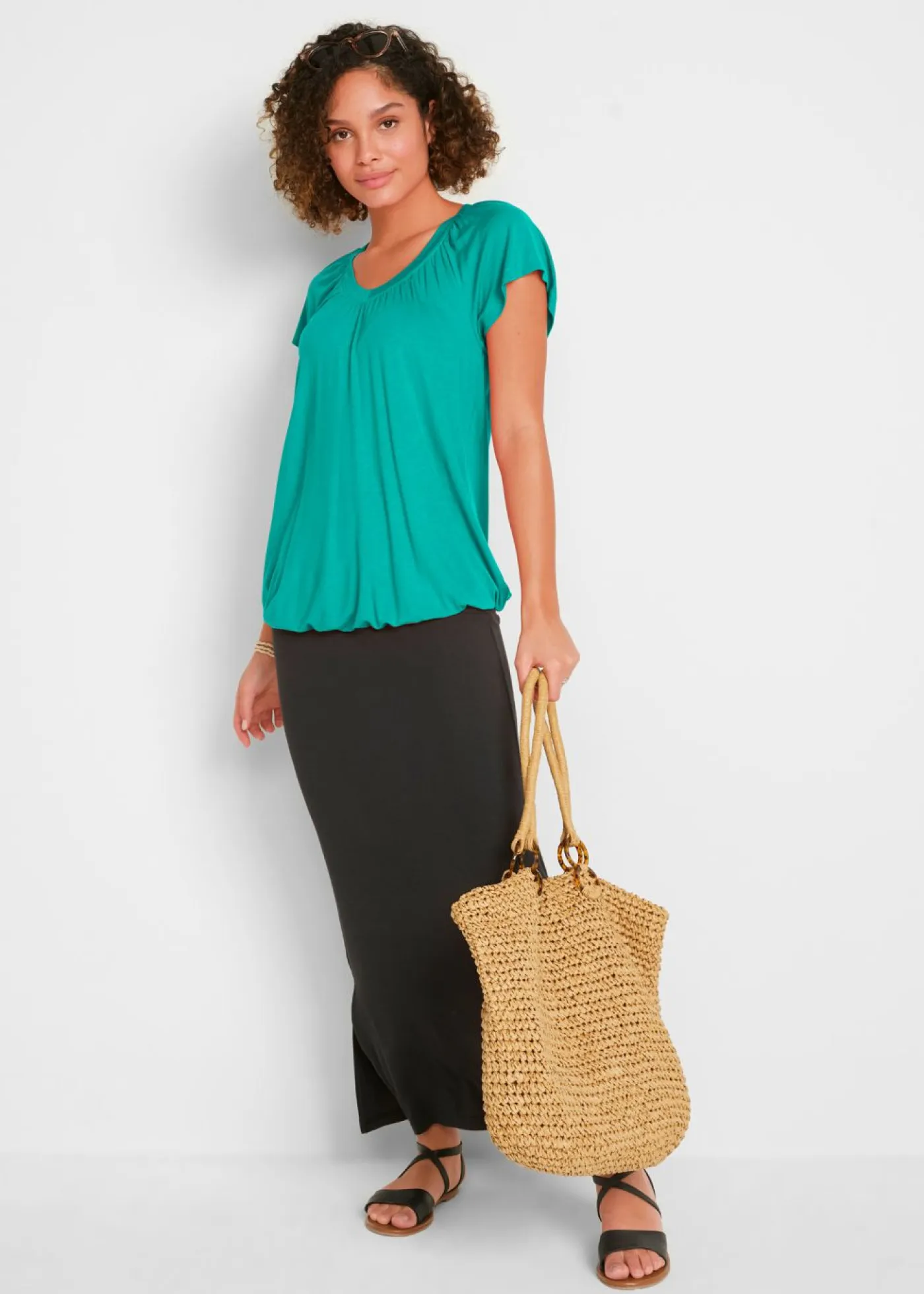 bonprix bonprix Camisetas|Novedades>Camiseta de mezcla de viscosa Esmeralda