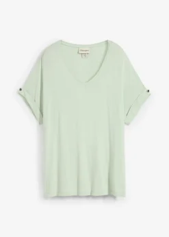 bonprix bonprix Camisetas>Camiseta de mezcla de viscosa fluida Verde pastel
