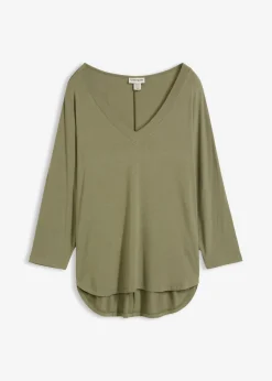 bonprix bonprix Camisetas|Novedades>Camiseta de mezcla de viscosa fluida Verde oliva