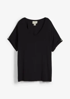 bonprix bonprix Camisetas>Camiseta de mezcla de viscosa fluida Negro