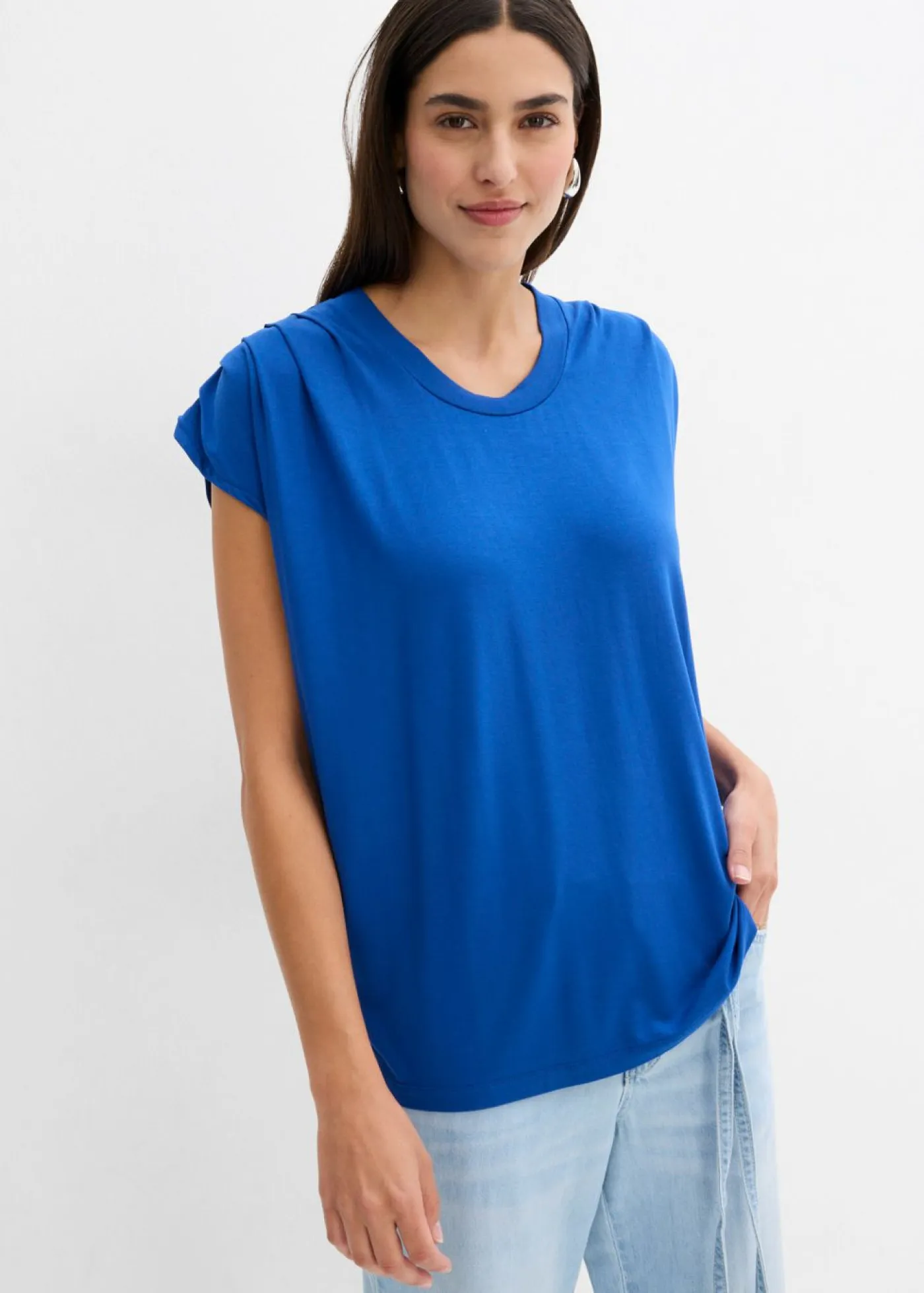 bonprix bonprix Camisetas>Camiseta de mezcla de viscosa fluida azul genciana