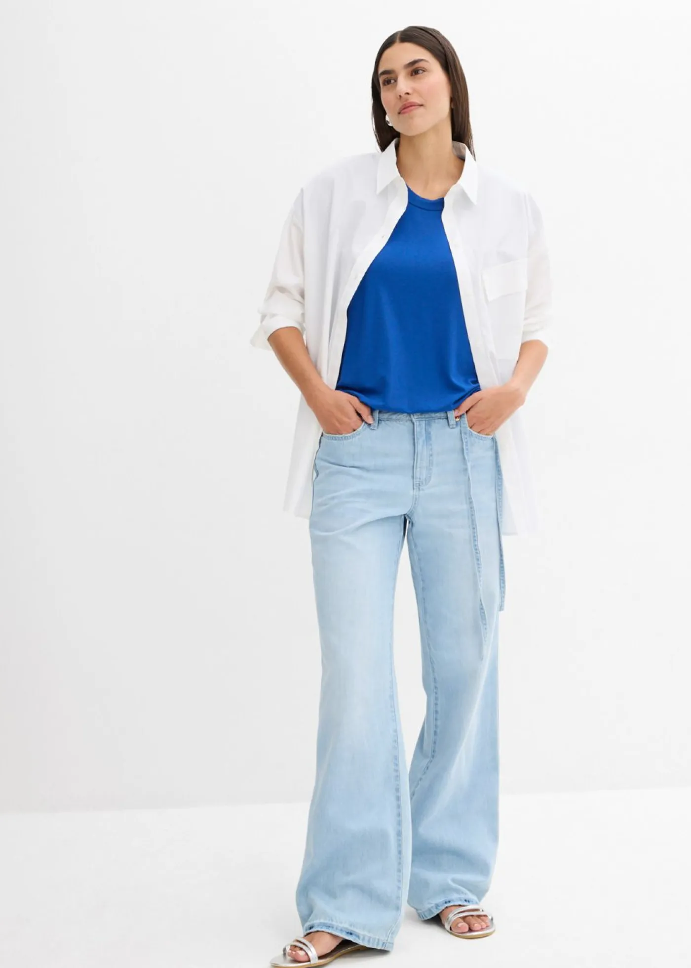 bonprix bonprix Camisetas>Camiseta de mezcla de viscosa fluida azul genciana