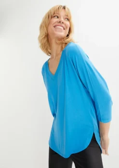 bonprix bonprix Camisetas|Novedades>Camiseta de mezcla de viscosa fluida azul mediterráneo