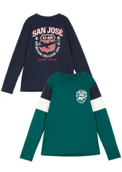 bonprix bonprix Ropa 9 A 16 Años·Camisetas|Ropa 9 A 16 Años·Packs De Ropa>Camiseta de niño de manga larga (2 unidades) verde bosque+azul marino