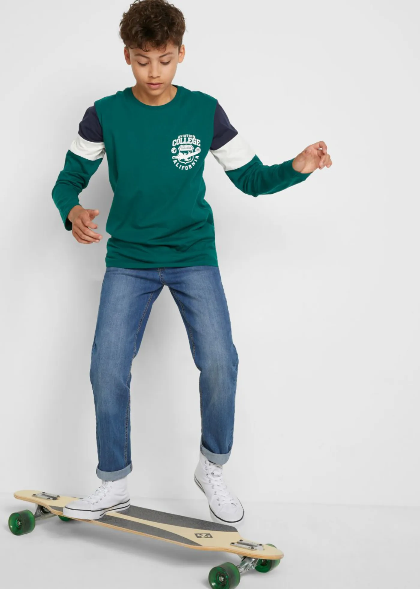 bonprix bonprix Ropa 9 A 16 Años·Camisetas|Ropa 9 A 16 Años·Packs De Ropa>Camiseta de niño de manga larga (2 unidades) verde bosque+azul marino