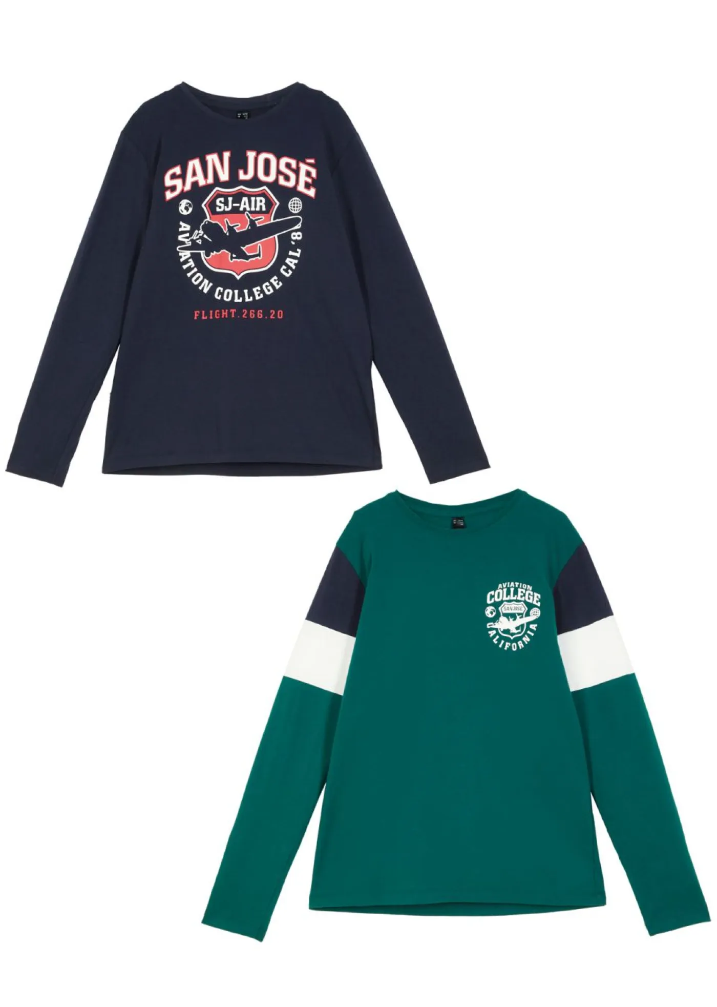 bonprix bonprix Ropa 9 A 16 Años·Camisetas|Ropa 9 A 16 Años·Packs De Ropa>Camiseta de niño de manga larga (2 unidades) verde bosque+azul marino