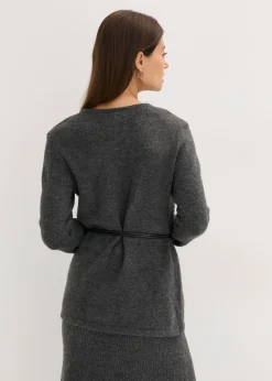 Mujer bonprix bonprix Camiseta de punto con contenido de lana y lazo de piel sintética