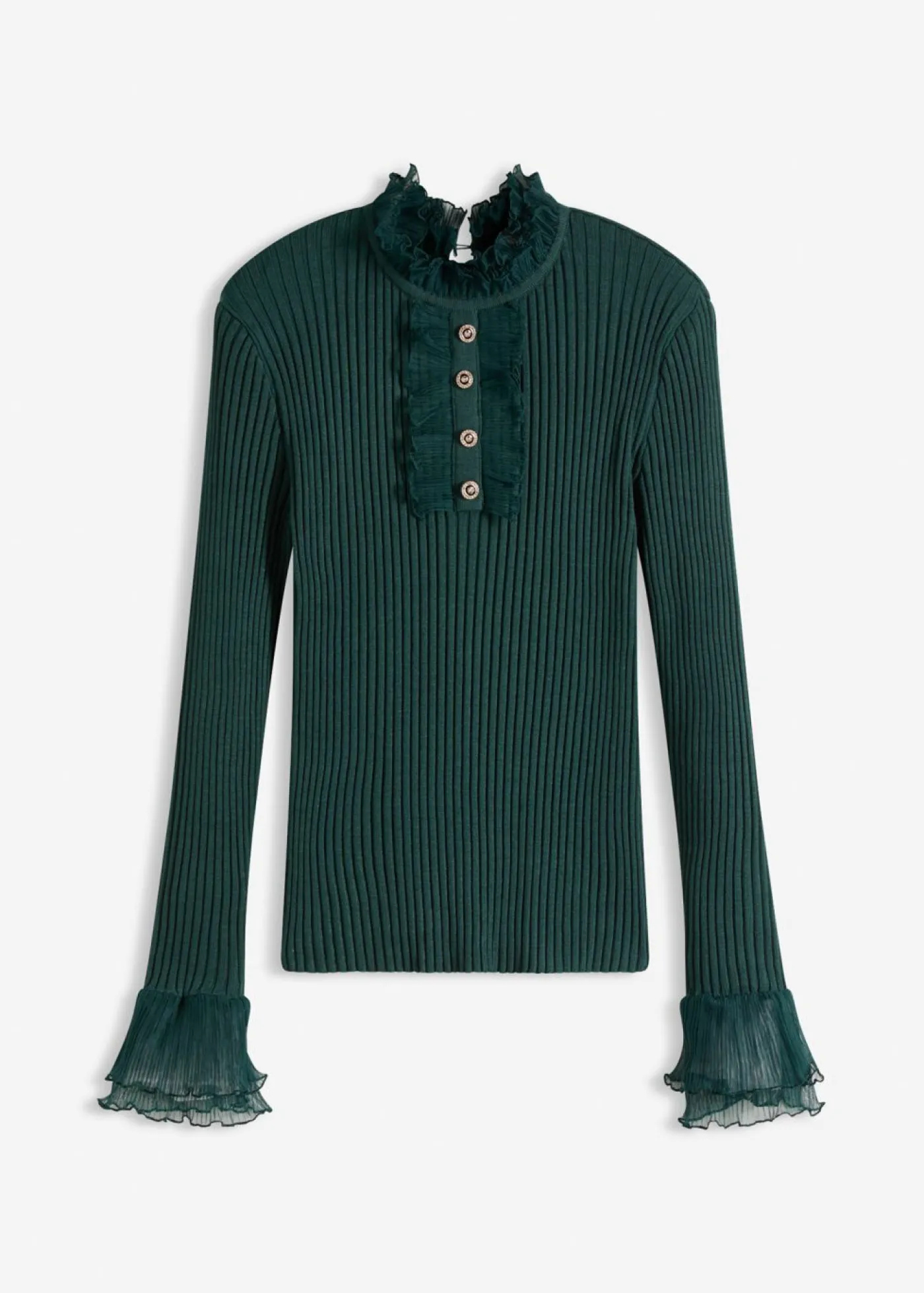 Mujer bonprix bonprix Camiseta de punto fino con volantes de gasa