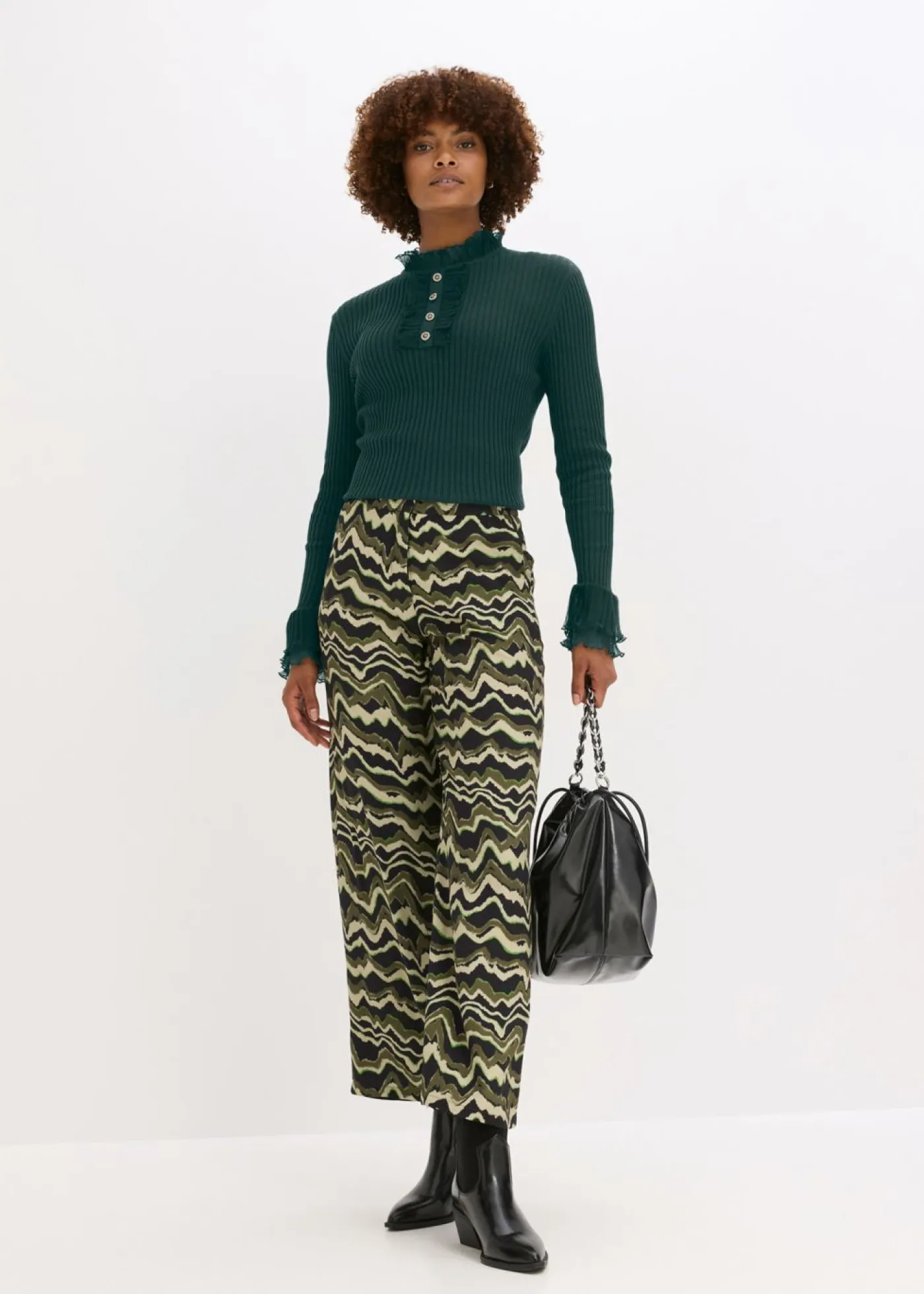 Mujer bonprix bonprix Camiseta de punto fino con volantes de gasa