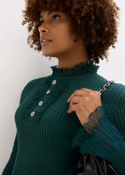 Mujer bonprix bonprix Camiseta de punto fino con volantes de gasa