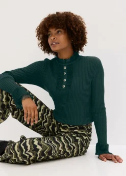 Mujer bonprix bonprix Camiseta de punto fino con volantes de gasa