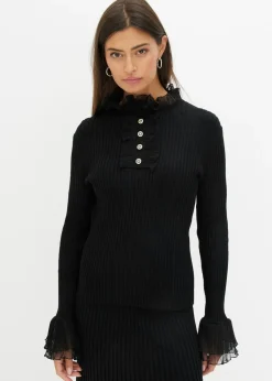 Mujer bonprix bonprix Camiseta de punto fino con volantes de gasa