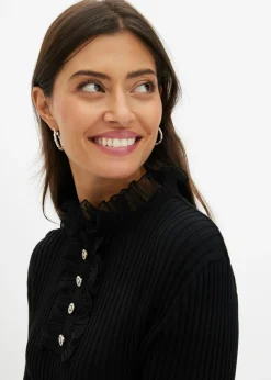 Mujer bonprix bonprix Camiseta de punto fino con volantes de gasa