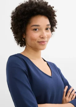 Mujer bonprix bonprix Camiseta de punto grueso de algodón orgánico puro con mangas 3/4