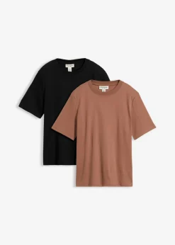 Mujer bonprix bonprix Camiseta de punto grueso de algodón orgánico puro (2 unidades)