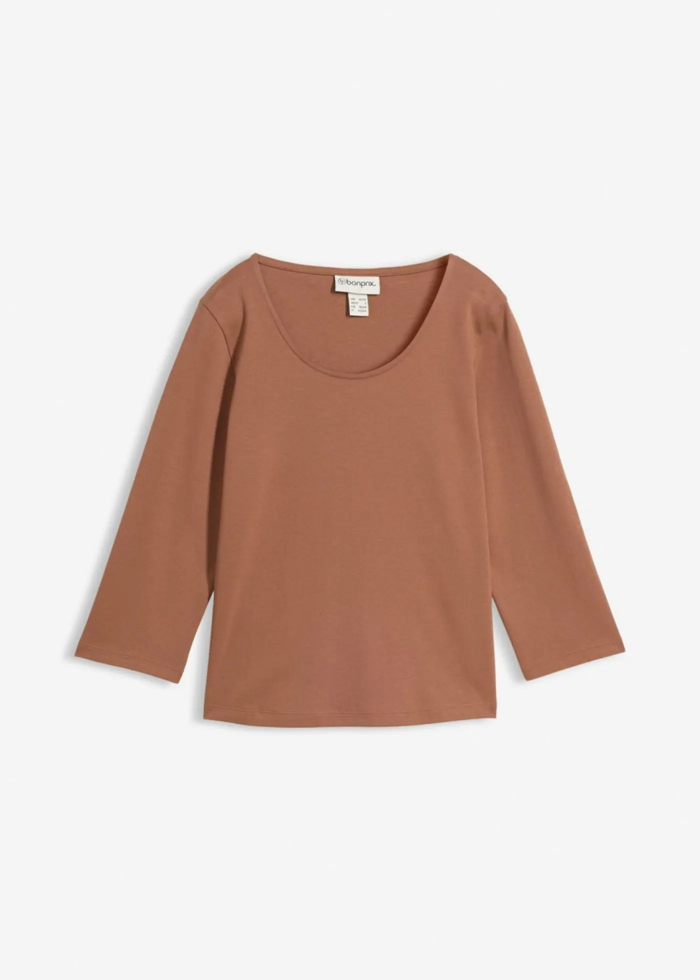 bonprix bonprix Básicos|Camisetas>Camiseta de punto grueso de algodón orgánico puro con mangas 3/4 Marrón castaño