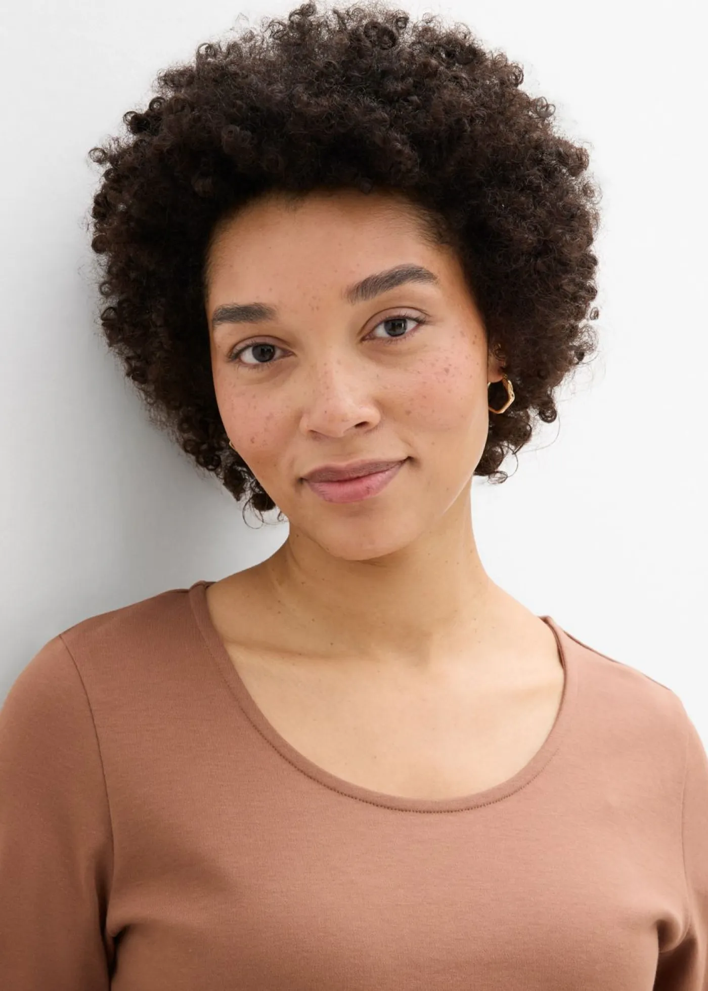 bonprix bonprix Básicos|Camisetas>Camiseta de punto grueso de algodón orgánico puro con mangas 3/4 Marrón castaño