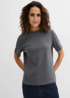 bonprix bonprix Básicos|Camisetas>Camiseta de punto grueso de algodón orgánico puro (2 unidades) gris jaspeado-azul marino moteado