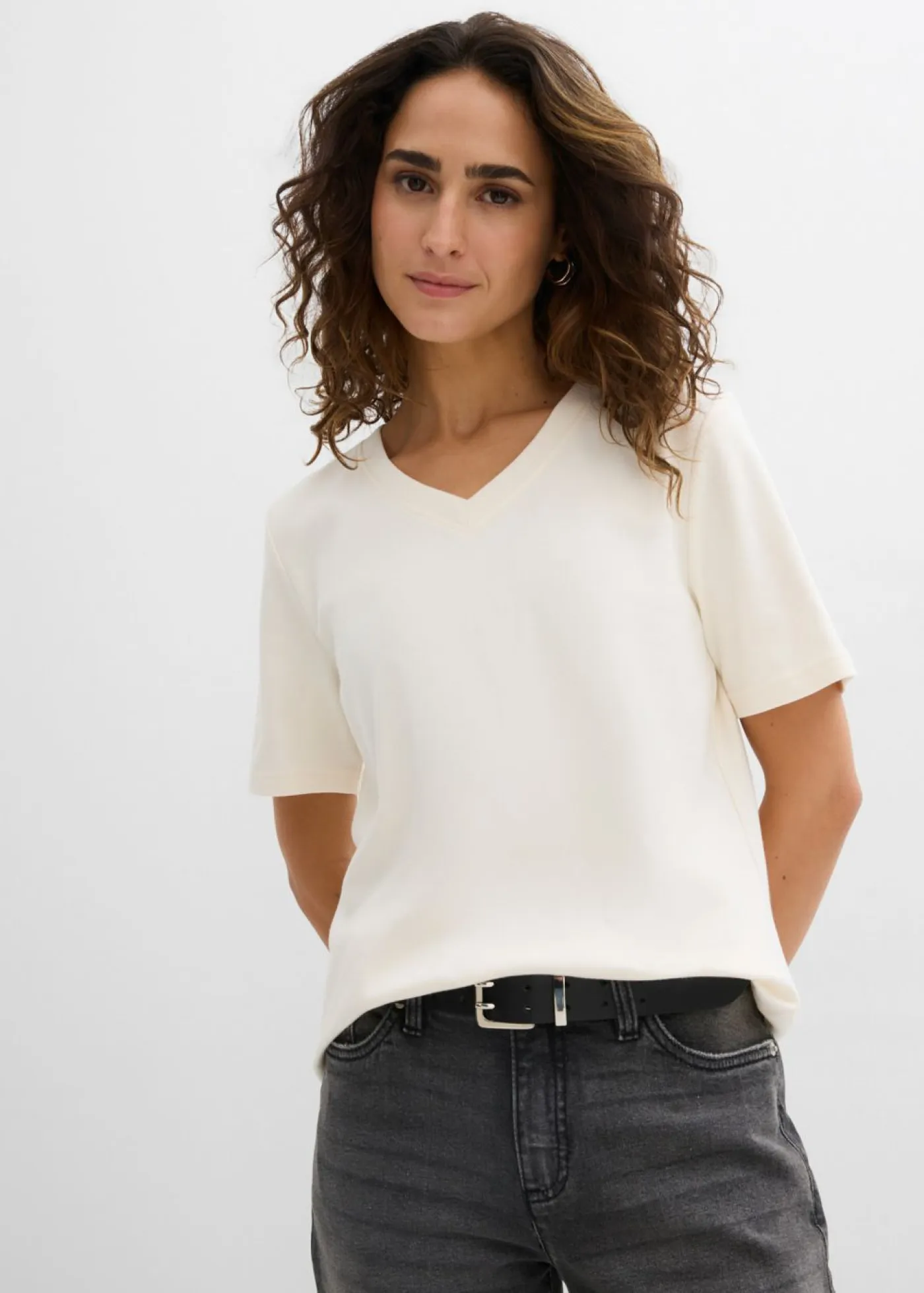 Mujer bonprix bonprix Camiseta de punto grueso de algodón orgánico puro (2 unidades)