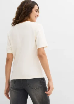 Mujer bonprix bonprix Camiseta de punto grueso de algodón orgánico puro (2 unidades)