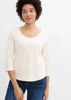 bonprix bonprix Básicos|Camisetas>Camiseta de punto grueso de algodón orgánico puro con mangas 3/4 blanco perla