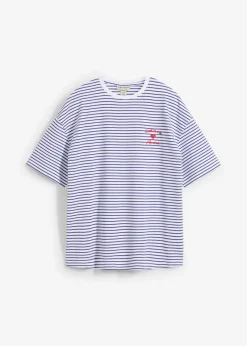 bonprix bonprix Camisetas>Camiseta de rayas con bordado azul marino-blanco con rayas