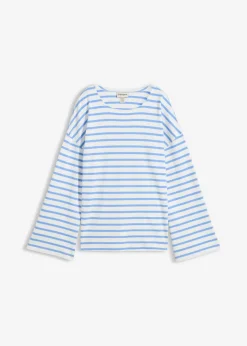 bonprix bonprix Esenciales|Camisetas>Camiseta de rayas de algodón orgánico con manga larga azul provenzal-blanco lana rayas horizontales