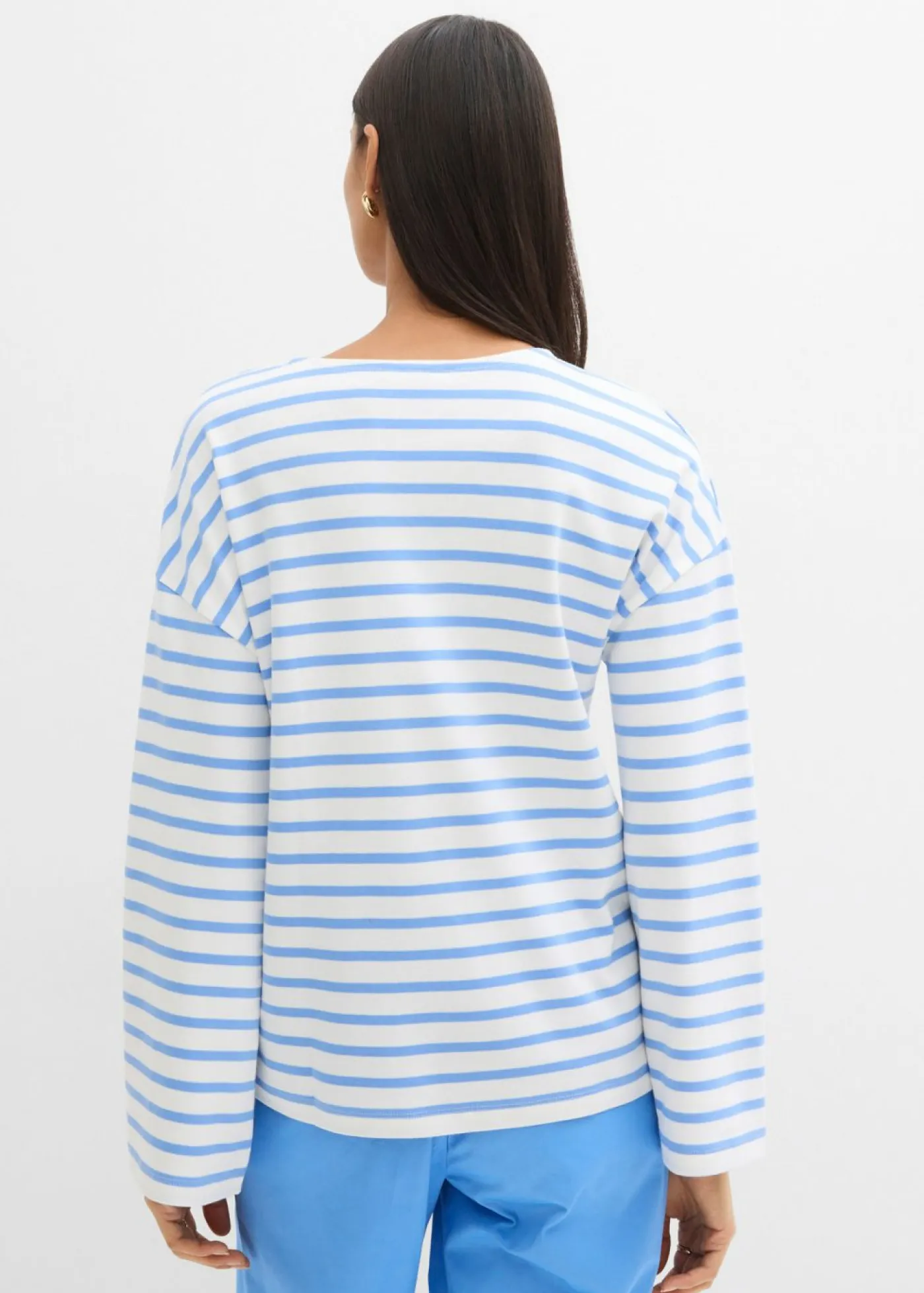 bonprix bonprix Esenciales|Camisetas>Camiseta de rayas de algodón orgánico con manga larga azul provenzal-blanco lana rayas horizontales