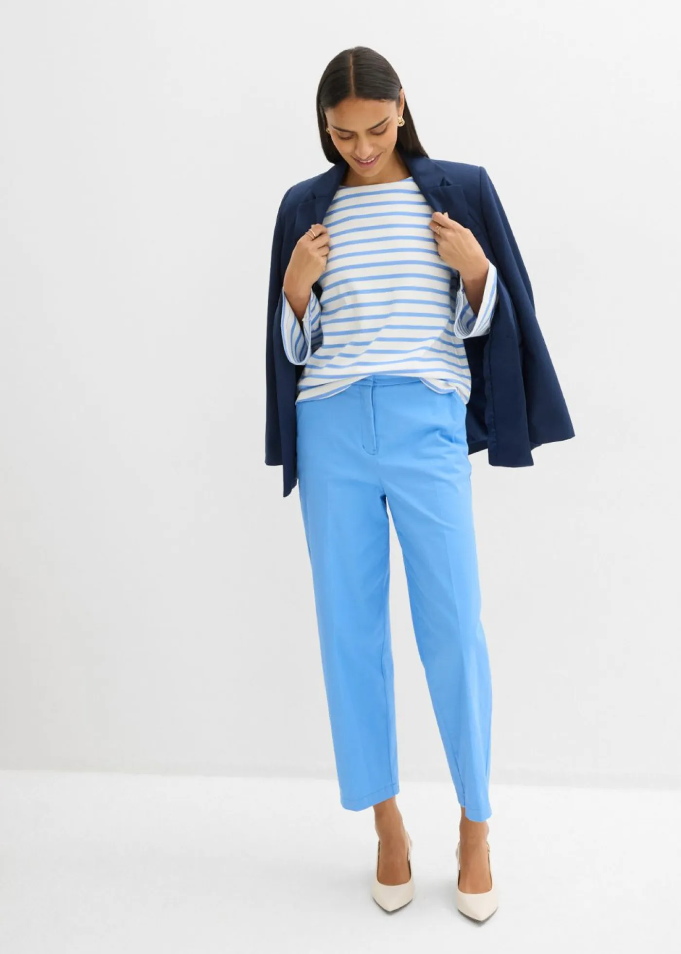 bonprix bonprix Esenciales|Camisetas>Camiseta de rayas de algodón orgánico con manga larga azul provenzal-blanco lana rayas horizontales