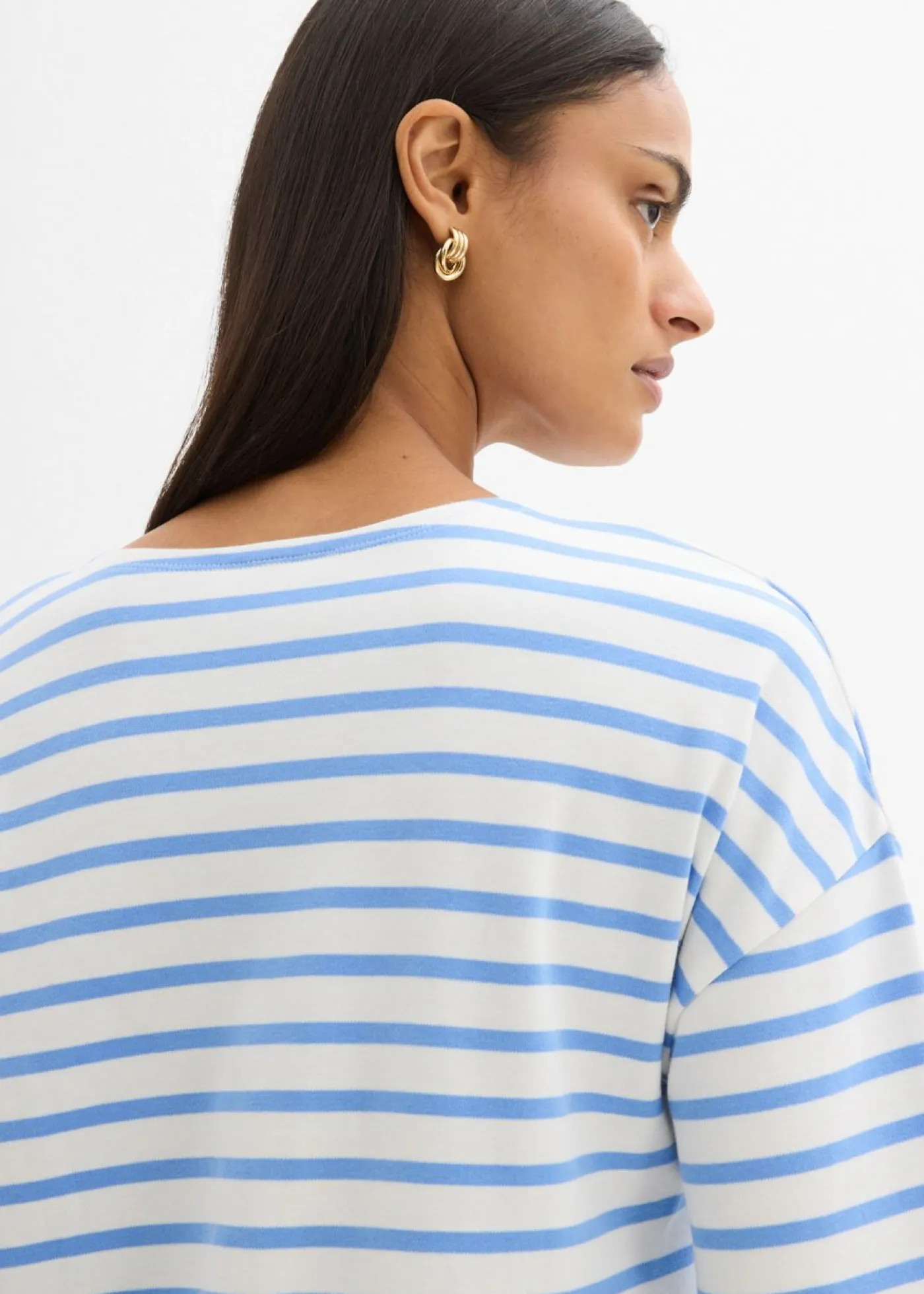 bonprix bonprix Esenciales|Camisetas>Camiseta de rayas de algodón orgánico con manga larga azul provenzal-blanco lana rayas horizontales