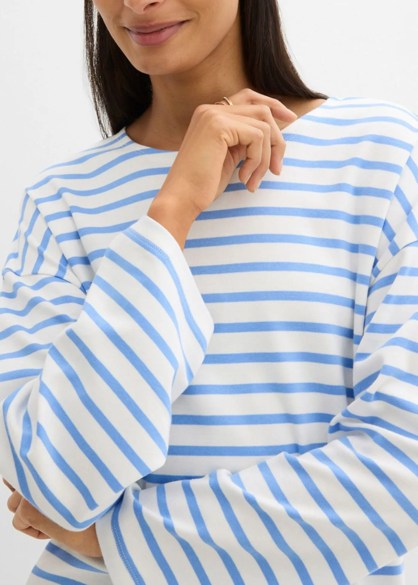 bonprix bonprix Esenciales|Camisetas>Camiseta de rayas de algodón orgánico con manga larga azul provenzal-blanco lana rayas horizontales