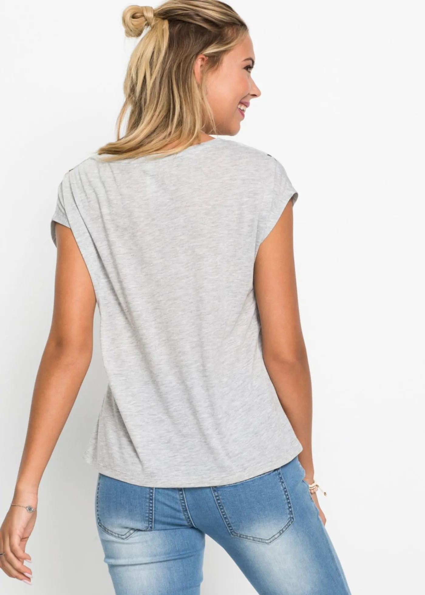 bonprix bonprix Camisetas>Camiseta de suave mezcla de viscosa Gris jaspeado