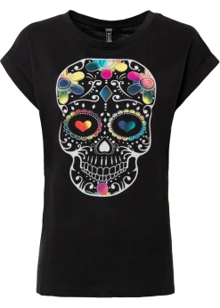 bonprix bonprix Camisetas>Camiseta de suave mezcla de viscosa Negro estampado