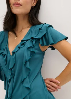 Mujer bonprix bonprix Camiseta de suave mezcla de modal con volantes