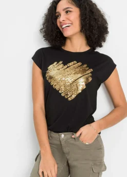 bonprix bonprix Camisetas>Camiseta de suave mezcla de viscosa Negro estampado