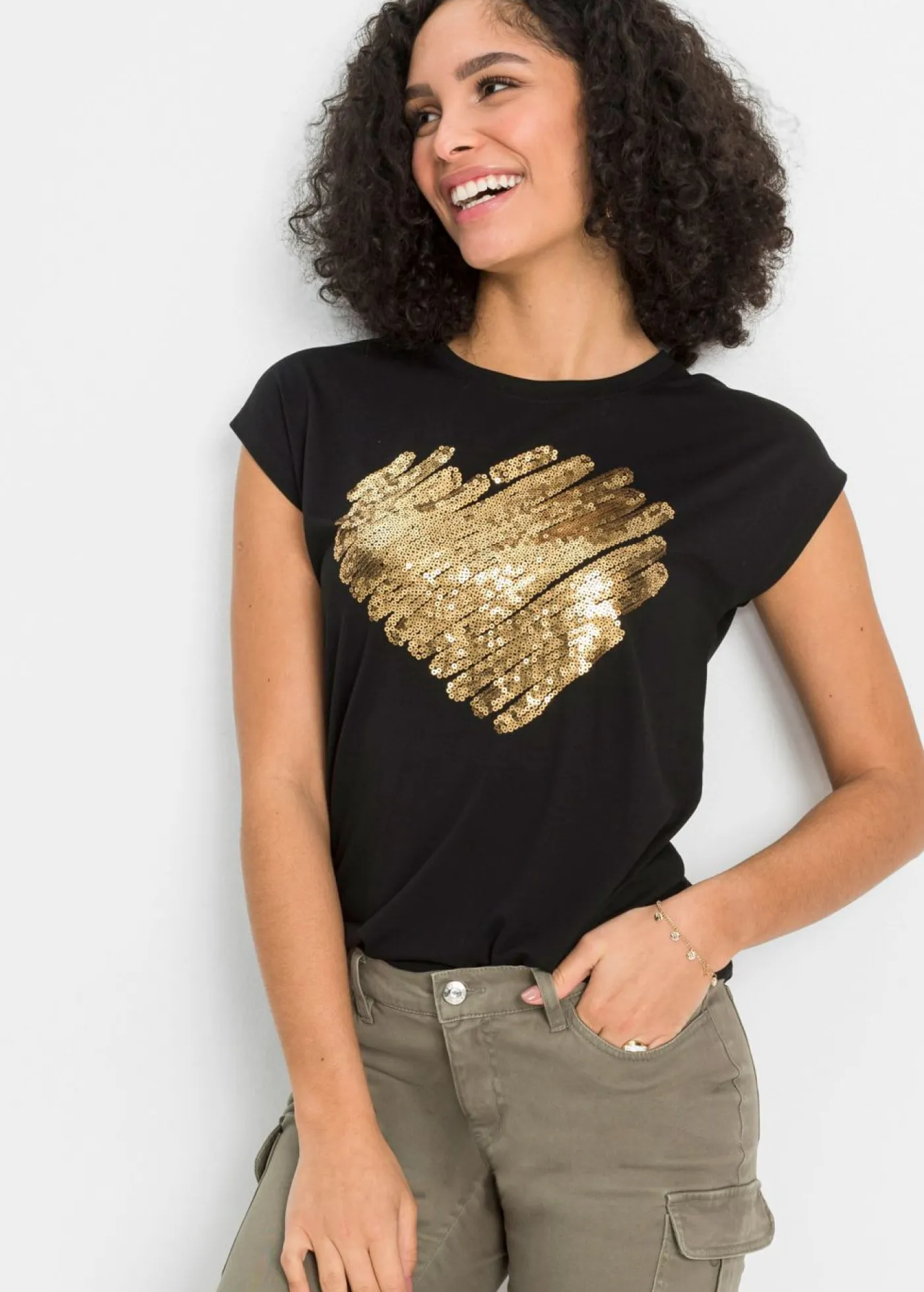 bonprix bonprix Camisetas>Camiseta de suave mezcla de viscosa Negro estampado