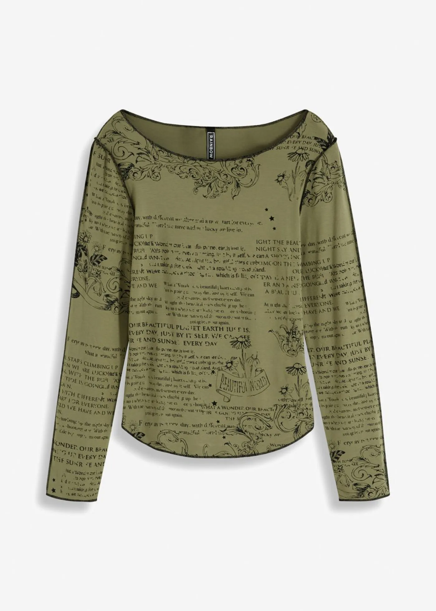 bonprix bonprix Camisetas>Camiseta de suave viscosa con manga larga Verde oliva-negro estampado