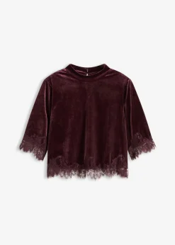 Mujer bonprix bonprix Camiseta de terciopelo con encaje