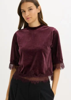 Mujer bonprix bonprix Camiseta de terciopelo con encaje