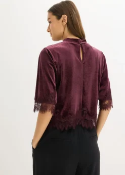 Mujer bonprix bonprix Camiseta de terciopelo con encaje