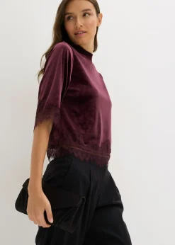 Mujer bonprix bonprix Camiseta de terciopelo con encaje