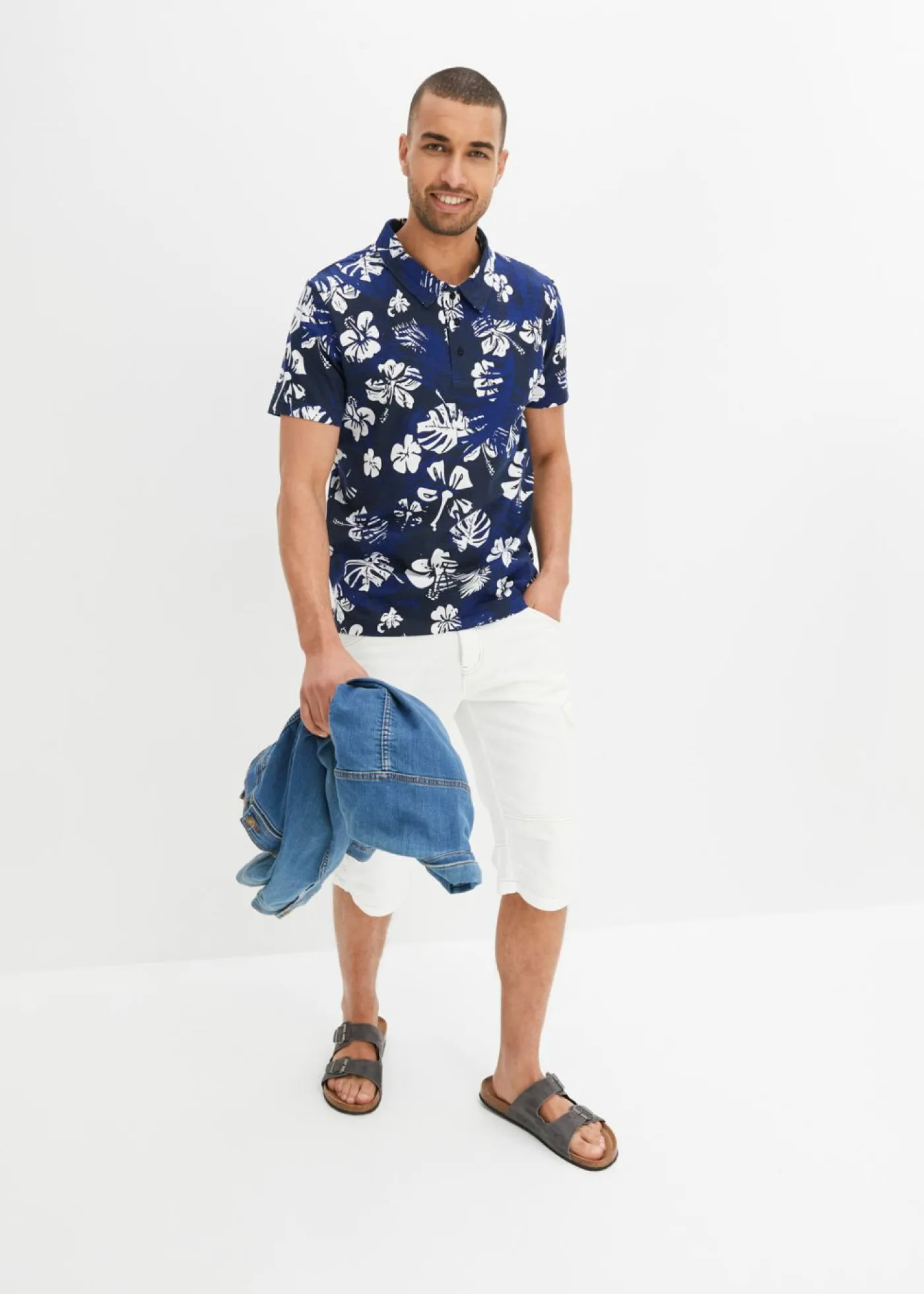 bonprix bonprix Camisetas Y Polos>Camiseta de tipo polo azul marino con flores