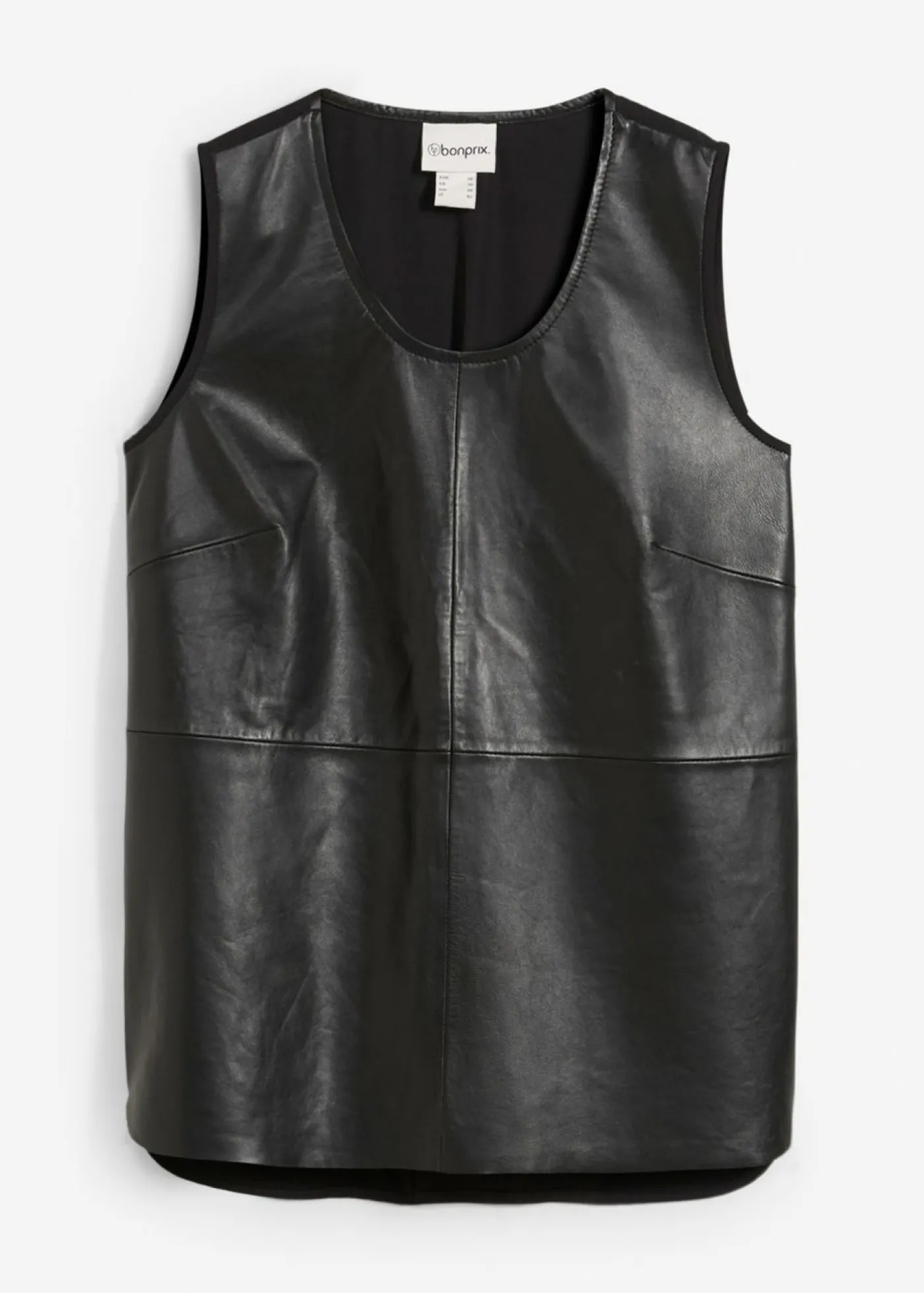 bonprix bonprix Premium|Camisetas>Camiseta de tirantes con parte delantera de napa de cordero Negro