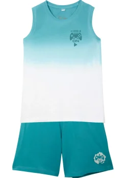 bonprix bonprix Ropa 9 A 16 Años·Camisetas|Ropa 9 A 16 Años·Shorts>Camiseta de tirantes y bermudas de punto (2 piezas) de algodón orgánico puro Azul verdoso oscuro-blanco estampado
