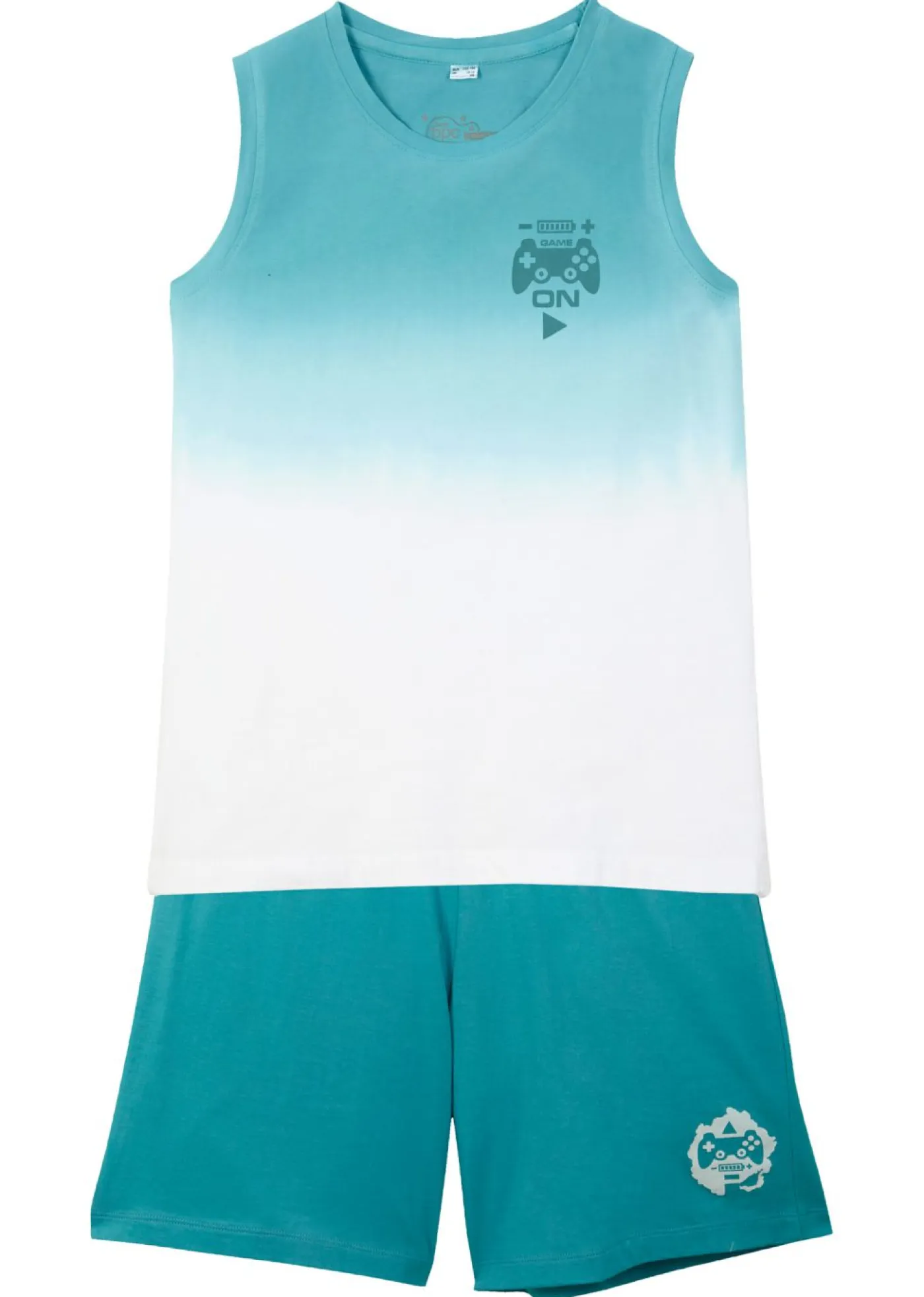 bonprix bonprix Ropa 9 A 16 Años·Camisetas|Ropa 9 A 16 Años·Shorts>Camiseta de tirantes y bermudas de punto (2 piezas) de algodón orgánico puro Azul verdoso oscuro-blanco estampado