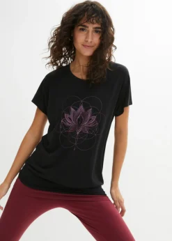 bonprix bonprix Ropa Deportiva|Camisetas>Camiseta deportiva con corte holgado Negro estampado