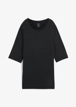 bonprix bonprix Ropa Deportiva|Camisetas>Camiseta deportiva larga con abertura y material de secado rápido Negro