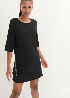 bonprix bonprix Ropa Deportiva|Camisetas>Camiseta deportiva larga con abertura y material de secado rápido Negro